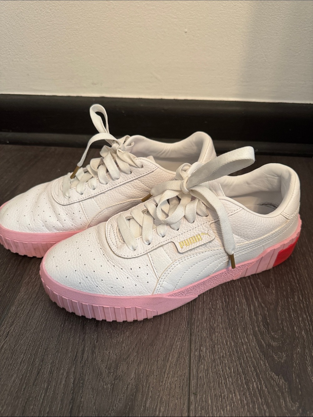 Puma White Leather Sneakers with Pink Ombre Platform